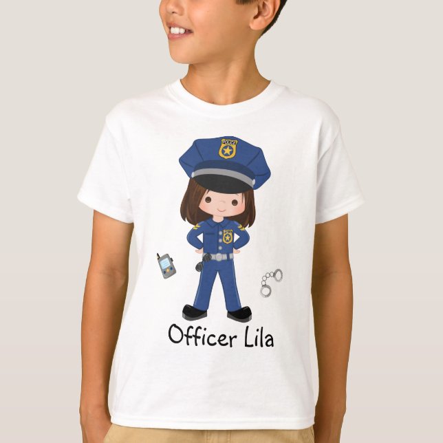 Camiseta T- Agente de Polícia de Meninas Personalizado (Frente)