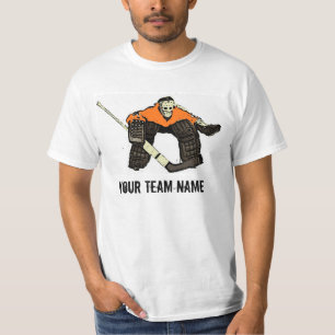 Camiseta T alaranjado customizável do valor do goalie do