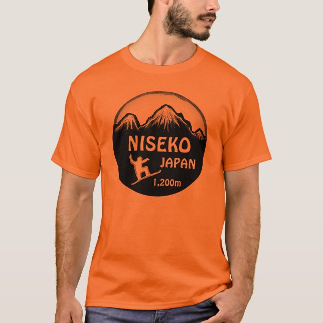 Camiseta T alaranjado da arte do snowboard de Niseko Japão (Frente)