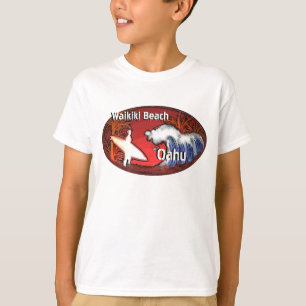 Camiseta T alaranjado do surfista dos meninos de Oahu Hava