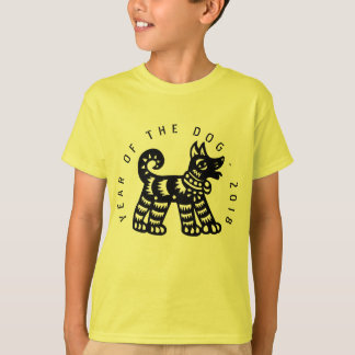 Camiseta T amarelo do menino do ano 2018 do cão de Papercut