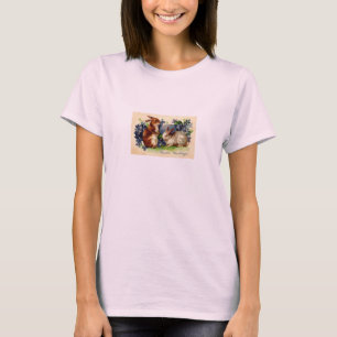 Camiseta T antigo das senhoras do impressão do cartão dos