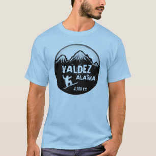 Camiseta T azul da arte do snowboard das caras de Valdez