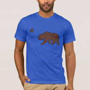 Camiseta T azul das caras do símbolo da bandeira do urso