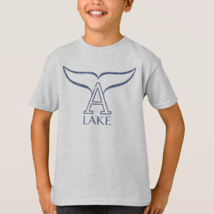 Camiseta T azul do logotipo dos meninos