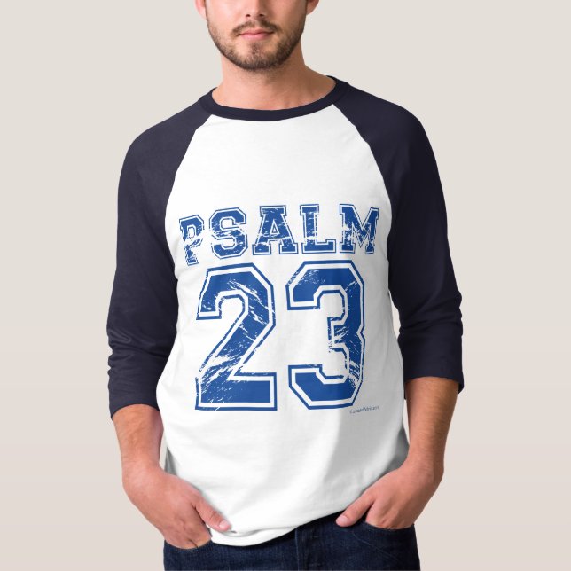 Camiseta T azul dos esportes do salmo 23 (Frente)