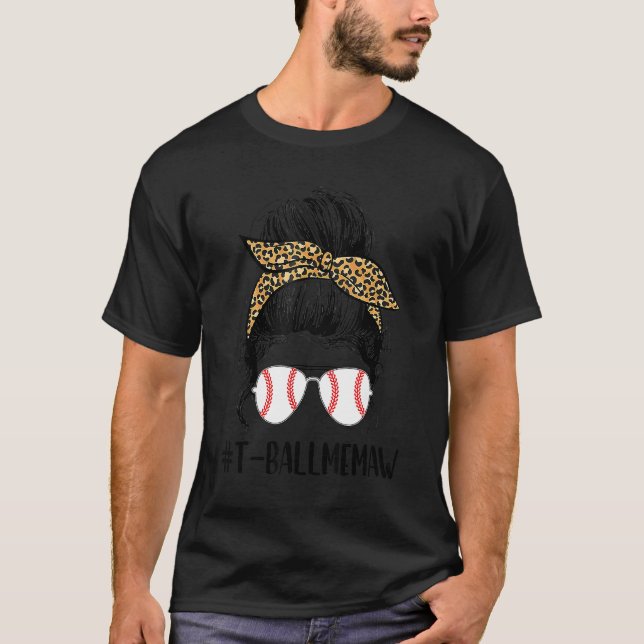 Camiseta T Ball Memaw Life Messaging Bun Leopard Print Soft (Frente)