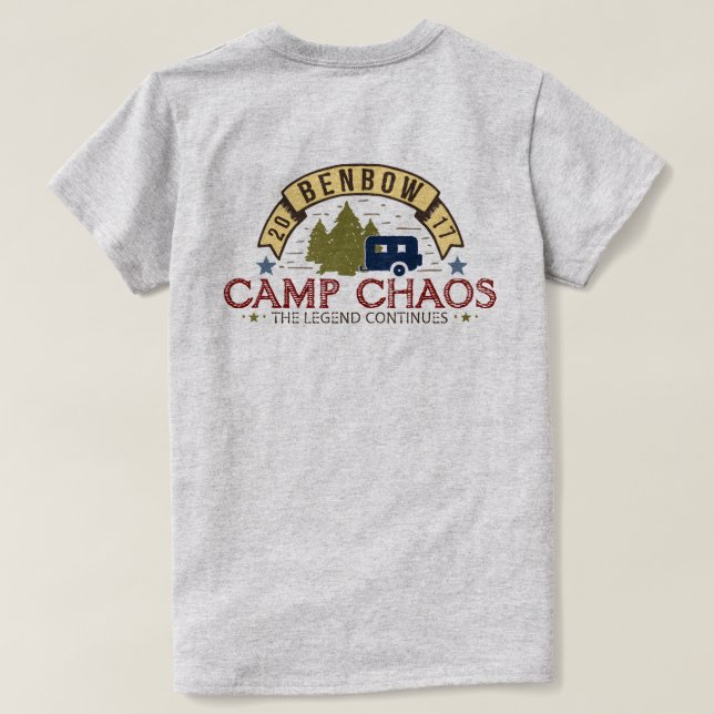 Camiseta T básico do caos 2017 do acampamento das mulheres (Verso do Design)