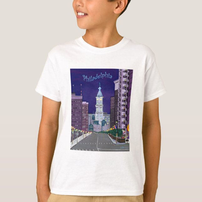 Camiseta T básico dos miúdos acesos da cidade (Frente)