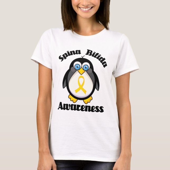 Camiseta T Bifida das senhoras do pinguim do apoio de Spina (Frente)