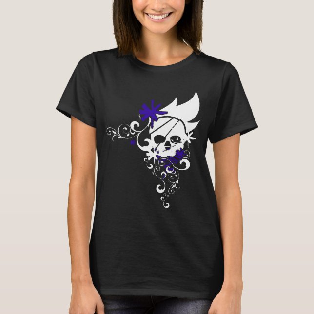 Camiseta T branco do crânio do Grunge (roxo) (Frente)