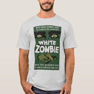 Camiseta T branco do filme do vintage do zombi