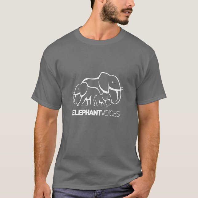 Camiseta T branco do logotipo de ElephantVoices (cinza (Frente)