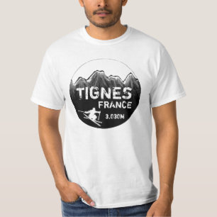Camiseta T branco preto do valor da arte do esqui de Tignes
