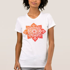 Camiseta T-Camisa-medalhão-laranja e vermelho feminino