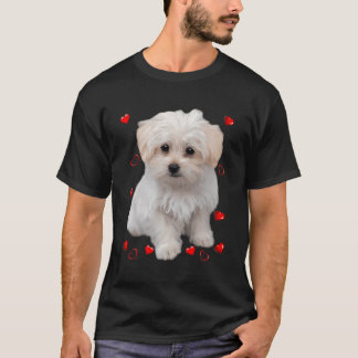 Camiseta T-Camisas Longas De Cachorro Maltês Com Corações