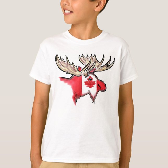 Camiseta T canadense dos alces dos meninos da bandeira de (Frente)