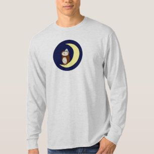 Camiseta T claro g/n da coruja de noite da cinza do L/S dos