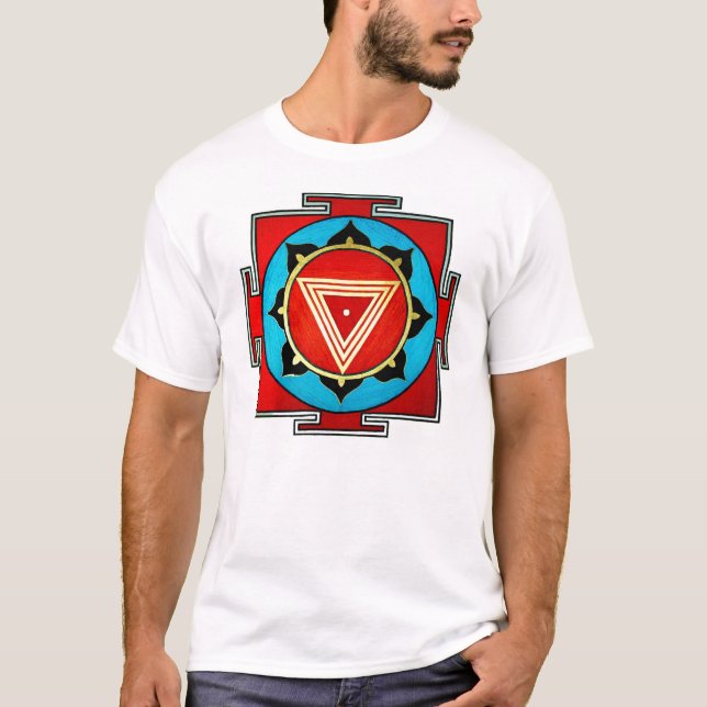 Camiseta T colorido branco de Kali Yantra (Frente)