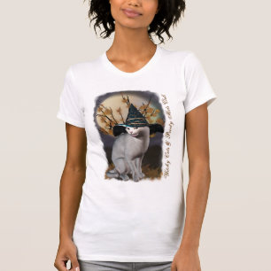 Camiseta T cómico do gato das bruxas
