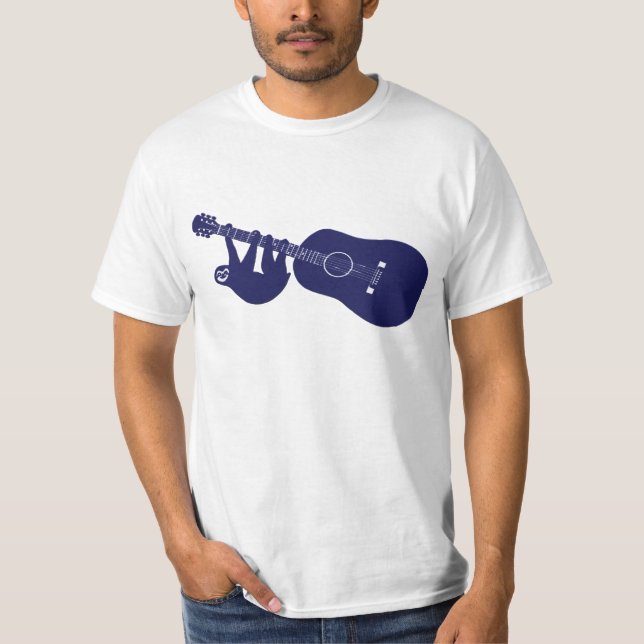 Camiseta T da guitarra da preguiça (azul escuro) (Frente)
