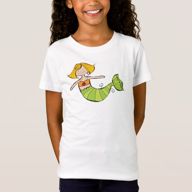 Camiseta T da sereia das meninas (Frente)