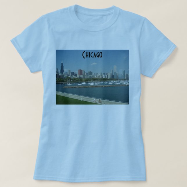 Camiseta T da skyline da Chicago das mulheres (Frente do Design)