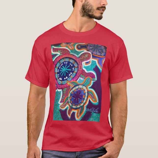 Camiseta T da tartaruga com arte aborígene original do (Frente)