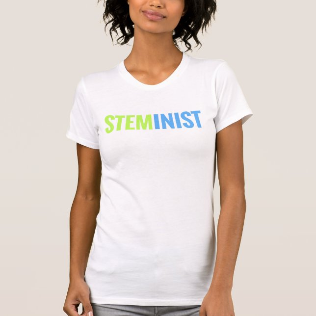 Camiseta T de STEMinist (limão/texto azul) (Frente)