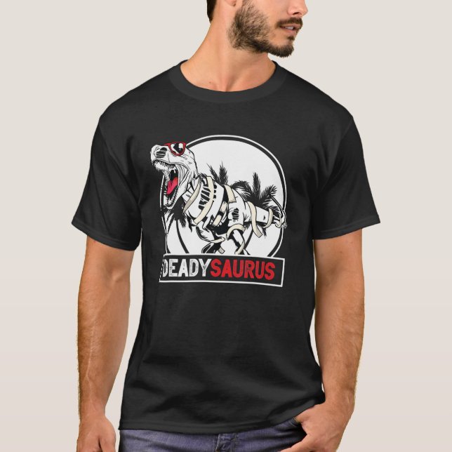 Camiseta T Deadysaurus Rex Skeleton Pai Saurus - Hallowee (Frente)