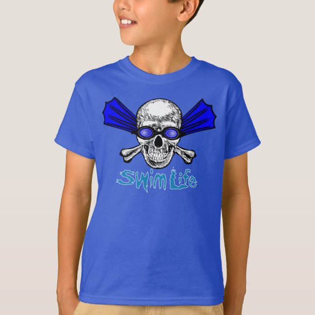 Camiseta T do azul da vida da natação (Frente)