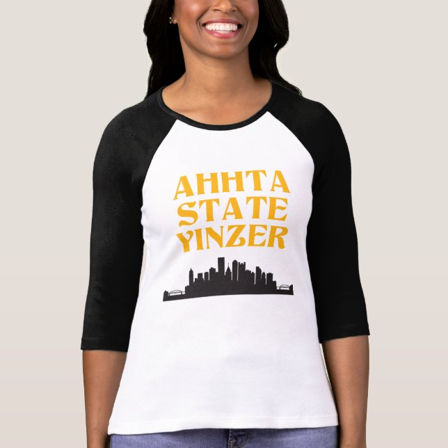 Camiseta T do basebol das mulheres de Yinzer do estado de (Frente)