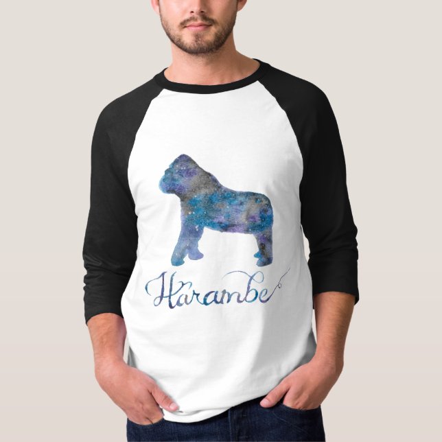 Camiseta T do basebol dos homens da aguarela de Harambe (Frente)