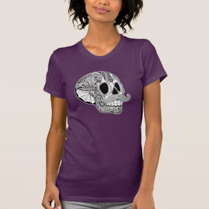 Camiseta T do crânio do açúcar do bigode das senhoras