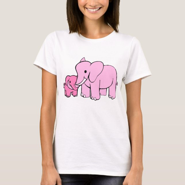 Camiseta T do elefante (rosa) (Frente)