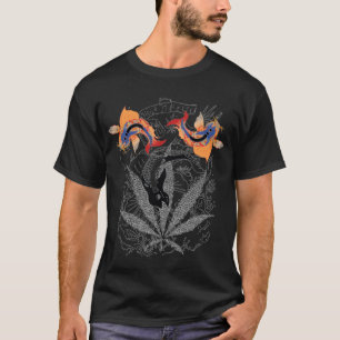 Camiseta T do gráfico do preto triplicar-se dos peixes de