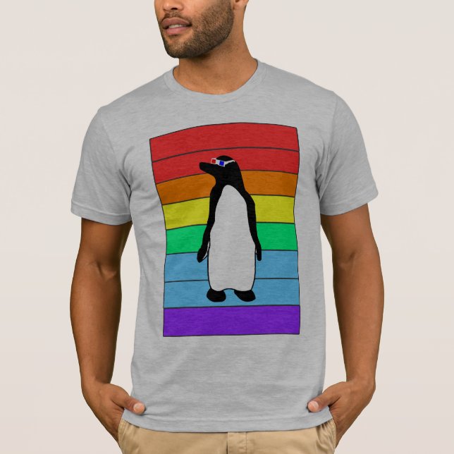 Camiseta T do pinguim do arco-íris 3D (Frente)