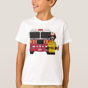 Camiseta T do sapador-bombeiro e da viatura de incêndio