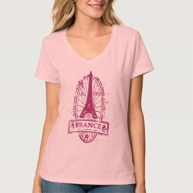 Camiseta T do v-pescoço das senhoras do selo postal de (Frente)