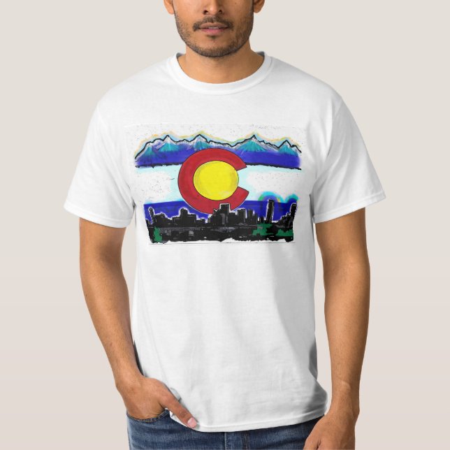Camiseta T do valor da arte da skyline de Denver da (Frente)