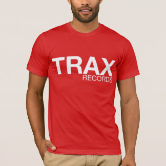 Camiseta T do vermelho da assinatura dos registros de TRAX