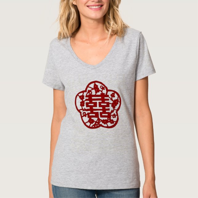Camiseta T dobro chinês da felicidade (Frente)