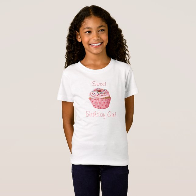 Camiseta T doce da menina do aniversário, cupcake bonito (Frente Completa)