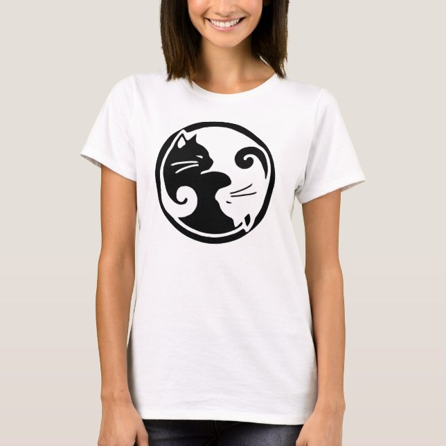Camiseta T dos gatos do Yin Yang das mulheres (Frente)