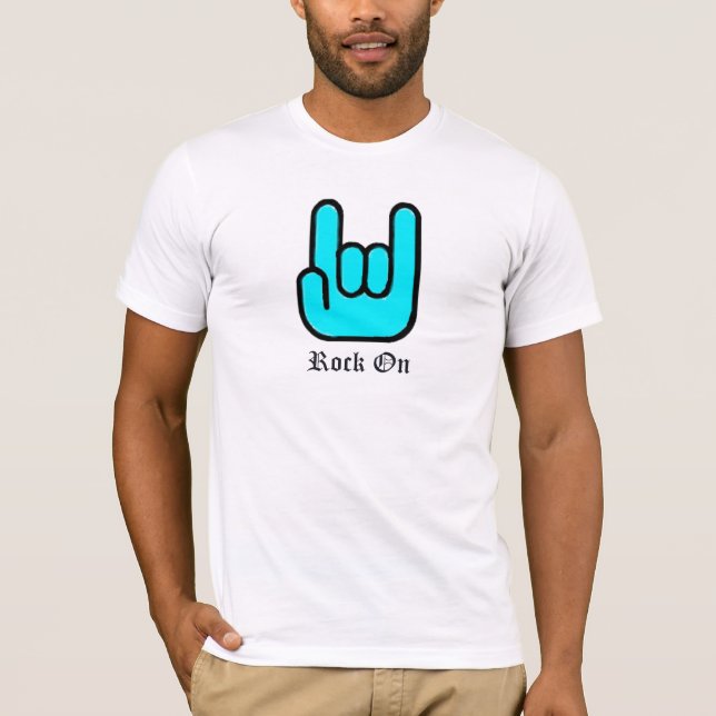 Camiseta T dos homens da mão do sinal da rocha (Frente)