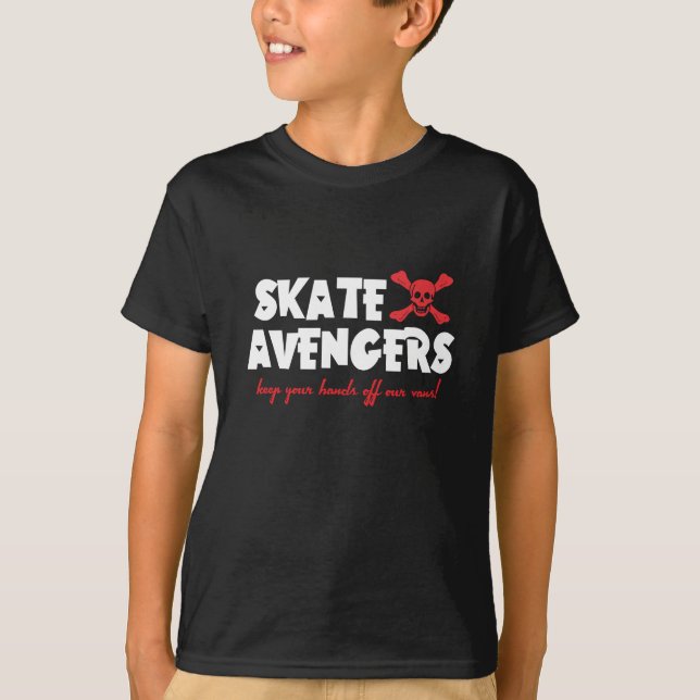 Camiseta T dos MIÚDOS - vingadores do skate - obscuridade (Frente)