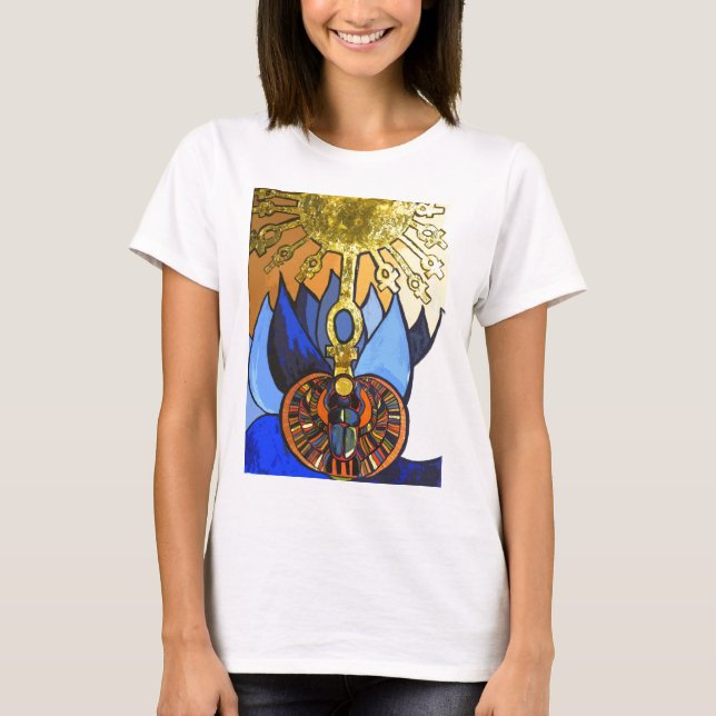 Camiseta T egípcio de Lotus azul Aten do escaravelho (Frente)