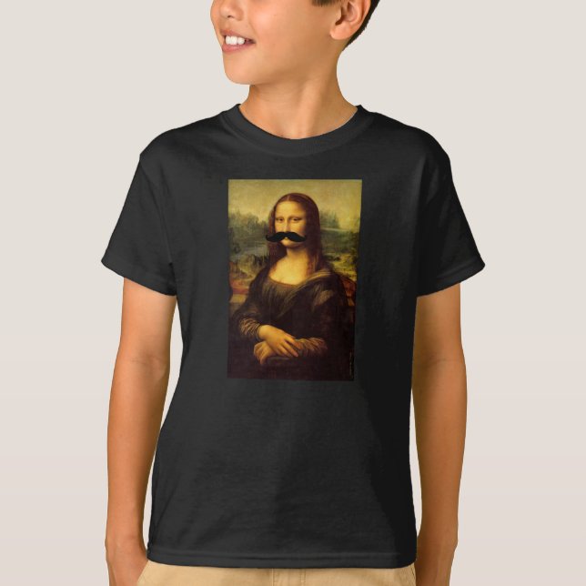 Camiseta T engraçado do bigode da Mona Lisa dos miúdos por (Frente)