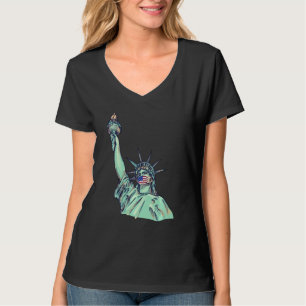 Camiseta T Estátua Da Liberdade Com Máscara