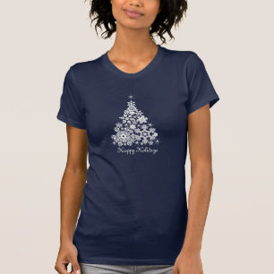 Camiseta T gráfico da árvore de Natal dos flocos de neve